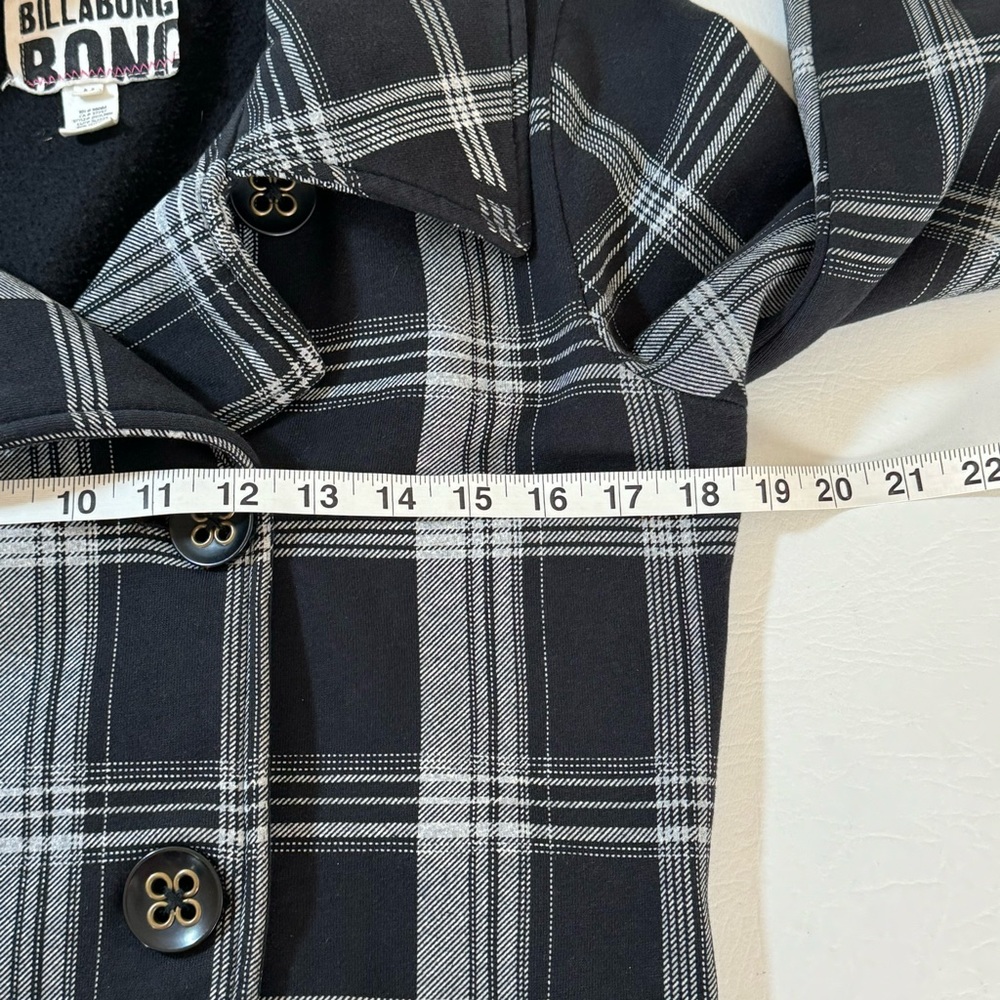 Billabong Jacket Womens Medium Black Plaid Tapered Waist Pea Coat With Pockets - Picture 12 of 16